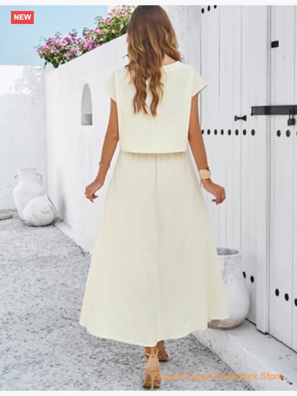 Cap Sleeve Top Elastic Waist Maxi Skirt Set with Pockets 100% Viscose - Picture 6 of 7